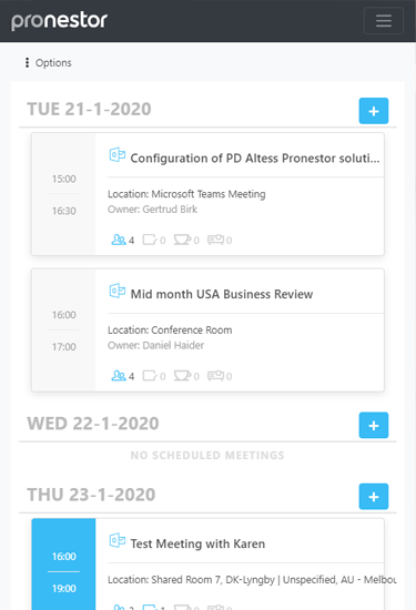 Screenshot of the Pronestor software displaying upcoming meeting information