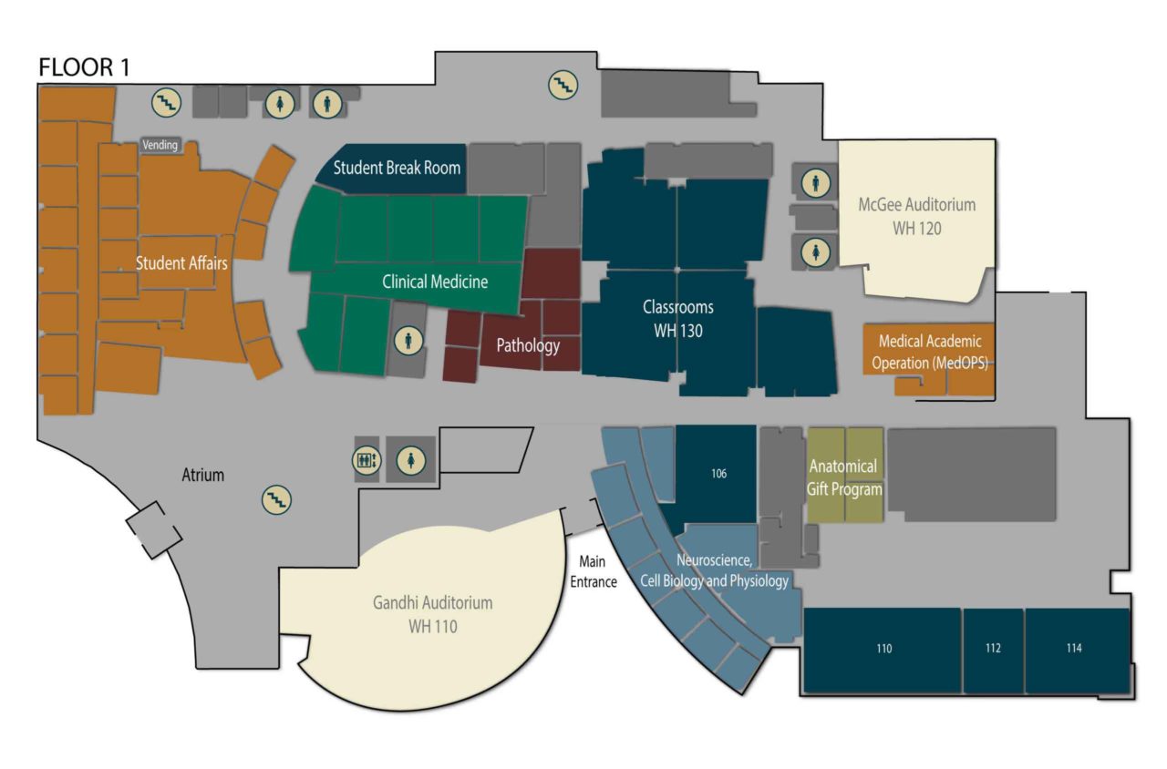 Colored floor plan of the Flagstaff Medical College