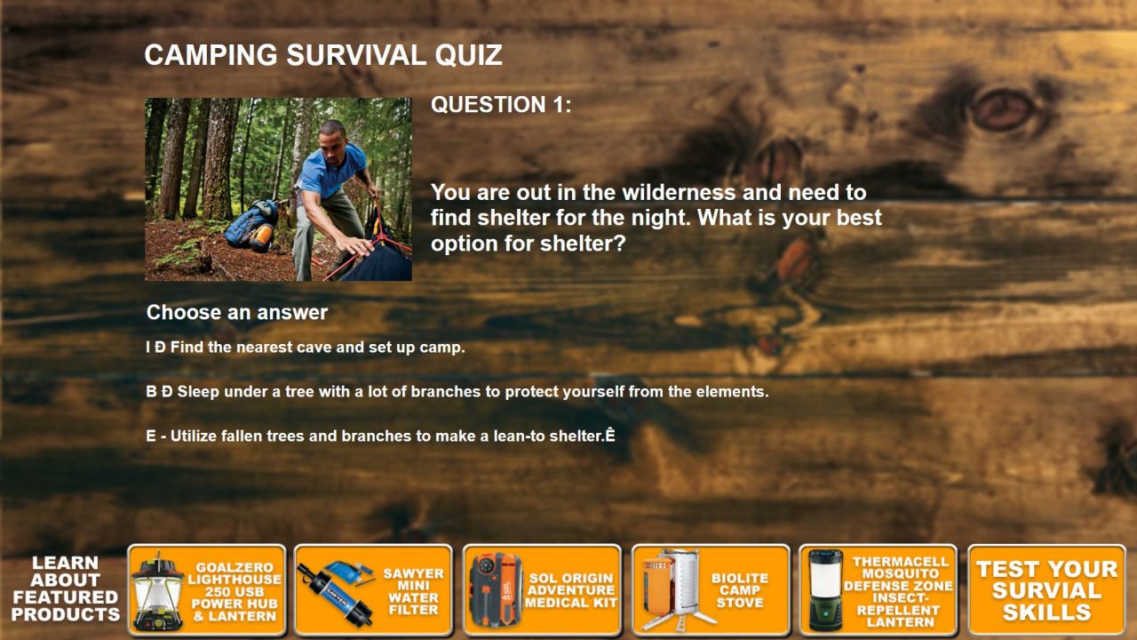 Cabelas camping survival quiz