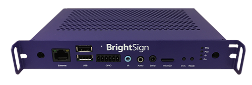 front view of the power and feature ports to the Brightsign OPS player